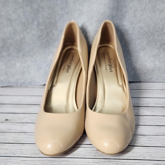 Comfort Plus by Predictions Women's Nude Patent Pump Heel Shoes Size 10 - Picture 1 of 9